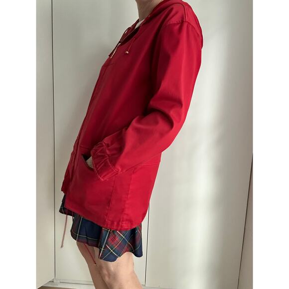 St John Sport Red Hooded Jacket Size M Zip Front Nautical Coastal Preppy Style - Picture 8 of 10